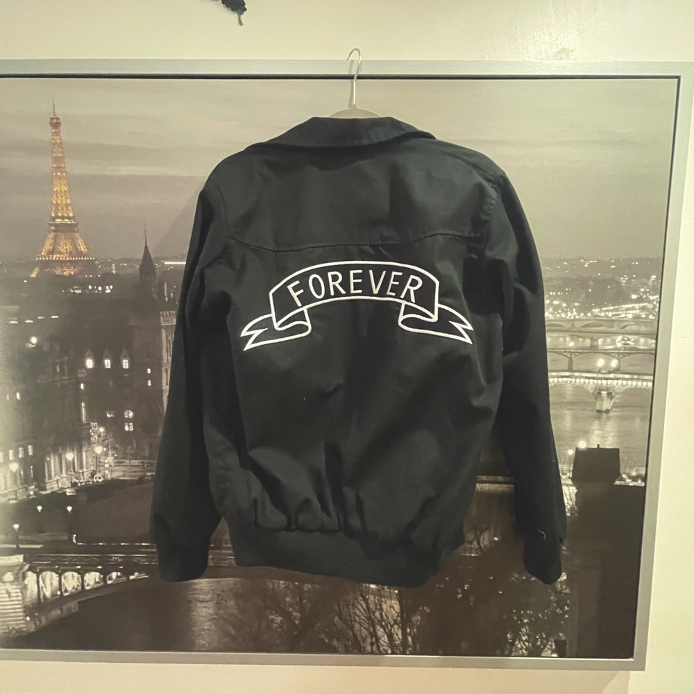 ❤️ Olive and Frank❤️ Women's Black Zip Up FOREVER Bomber Jacket Size S